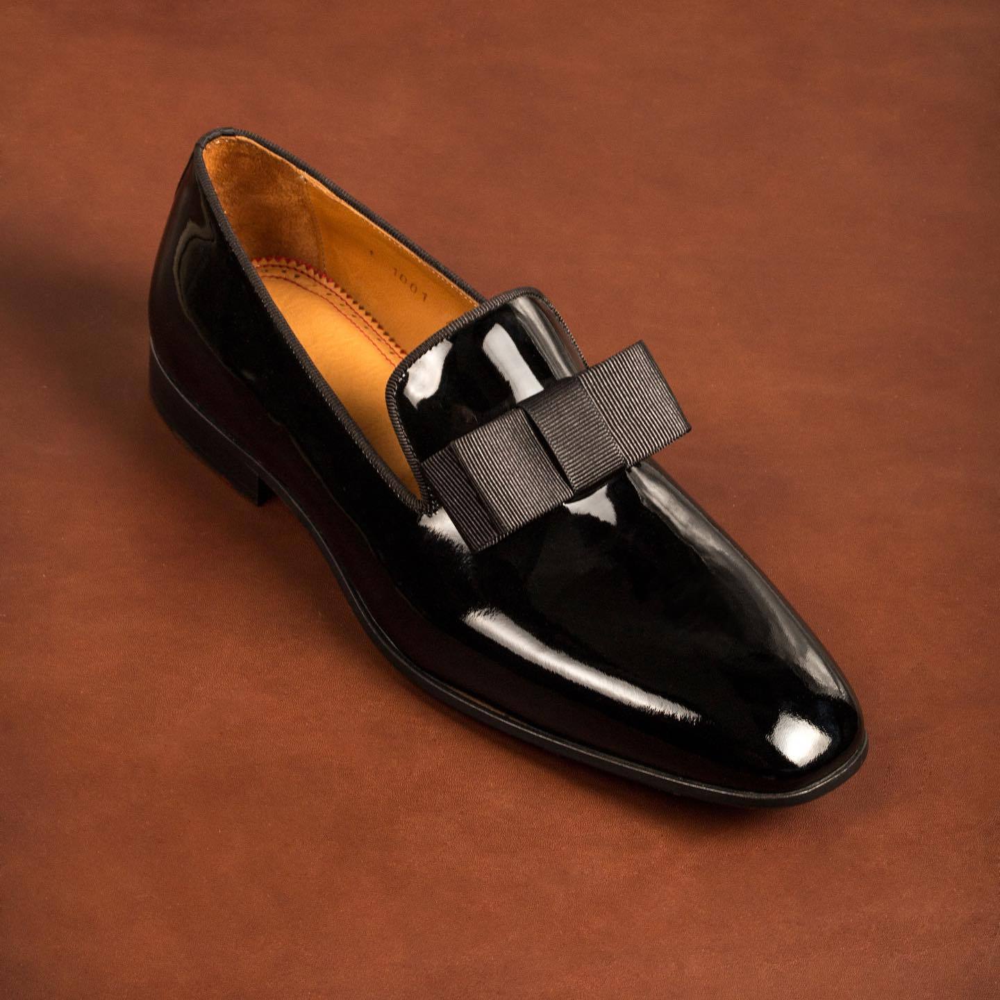 Elegant Bow Glossy Leather Men's Dress Shoes