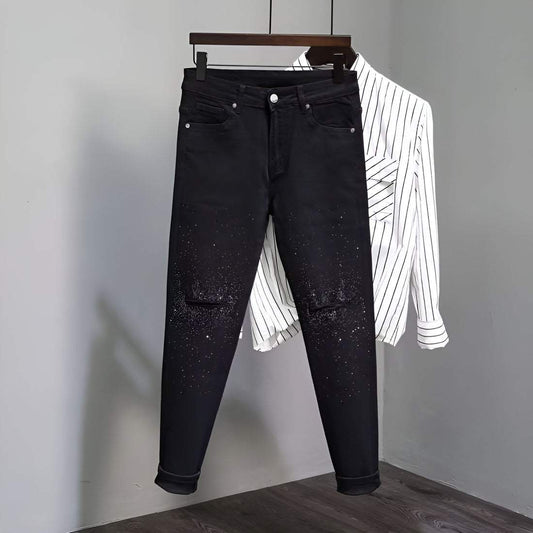 Black Rhinestone Ripped Jeans