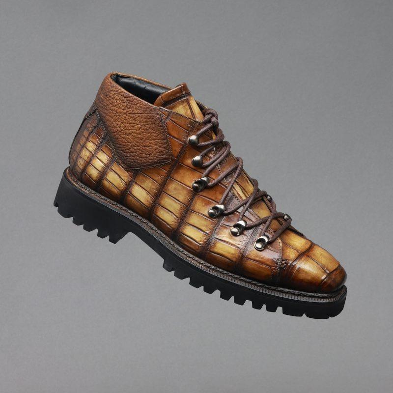 Titan Boots in crocodile leather, Tabacco color