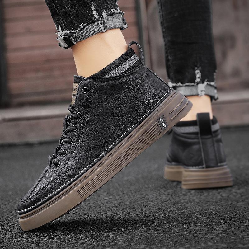 Trendy high-top casual leather shoes